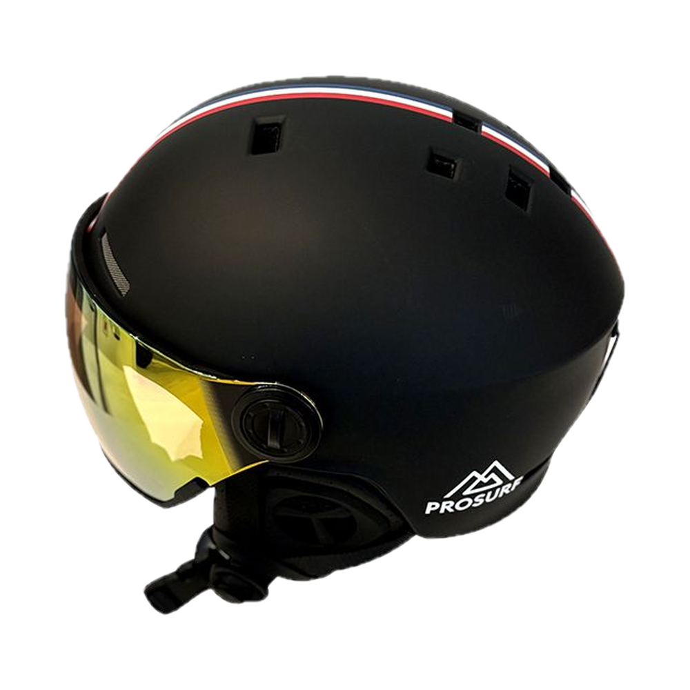 Casque de ski French Racing noir à bande tricolore, visière photochromique