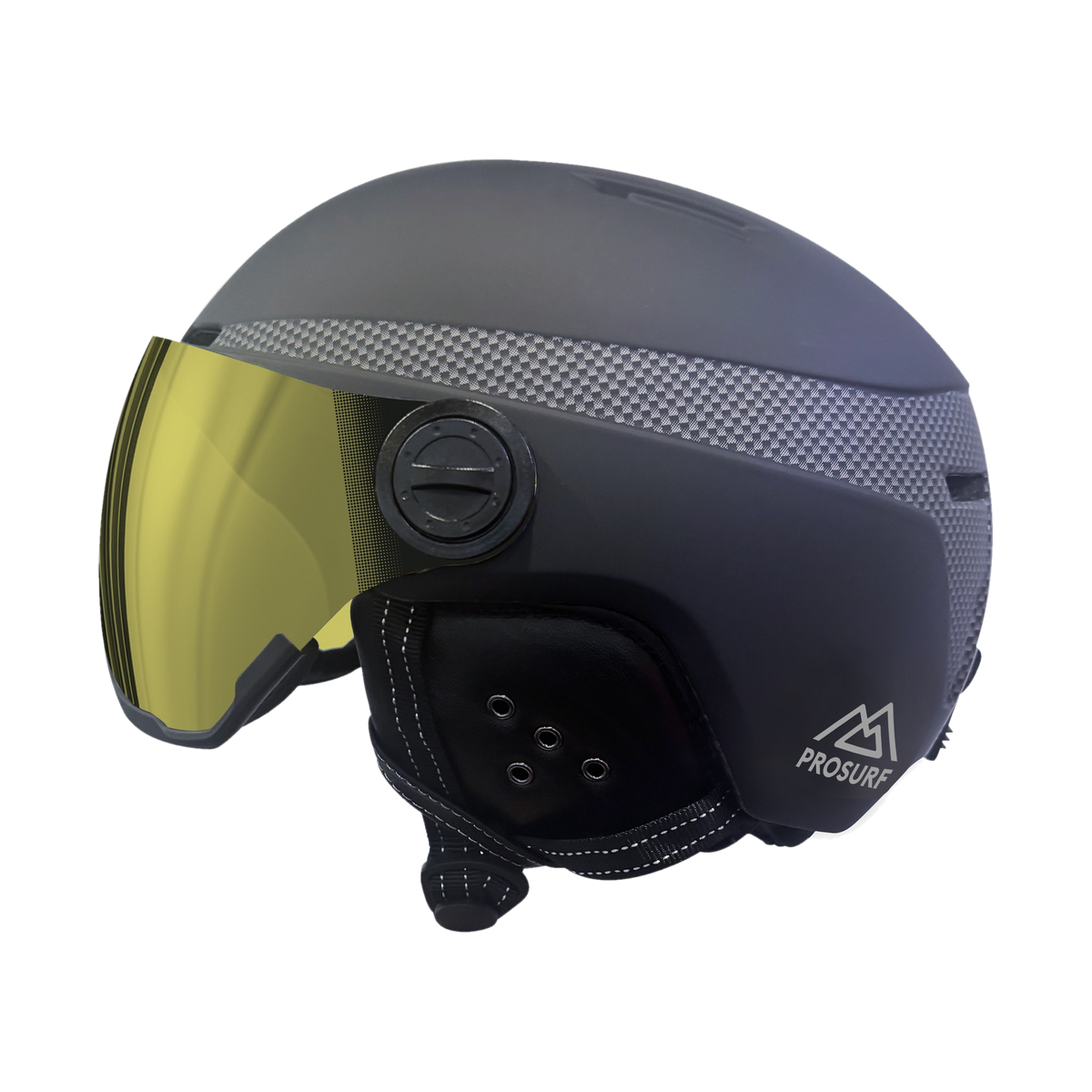Casque de ski PROSURF Ice Rock à visière photochromique et oreillettes en cuir, vue de profil